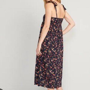 Old Navy Women's Tie-Shoulder Floral-Print Split-Front Midi Swing Dress Size S